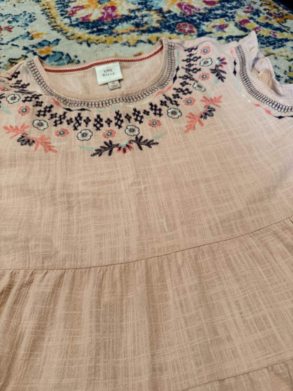Knox Rose Blush Pink Embroidered Tiered Dress Medium Boho Cottagecore - Picture 9 of 10